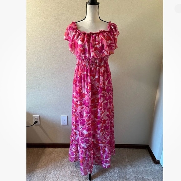 Kate and Lily Size 10 Flowy Pink Floral Tropical Maxi Dress Romantic Boho - Picture 1 of 13